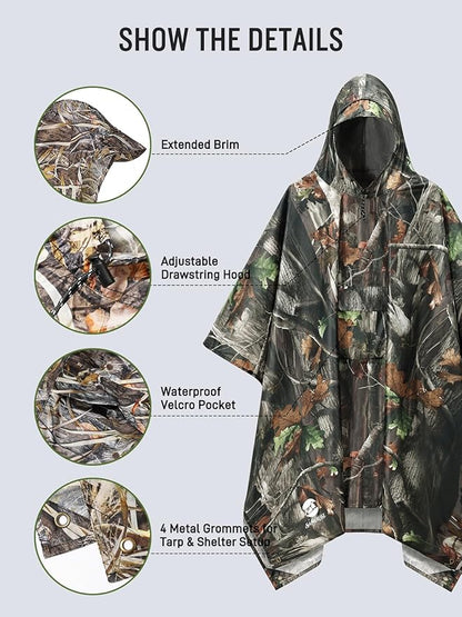 SaphiRose Extra Thick Hooded Rain Poncho Double Layer Waterproof Raincoat Jacket for Men Women Adults