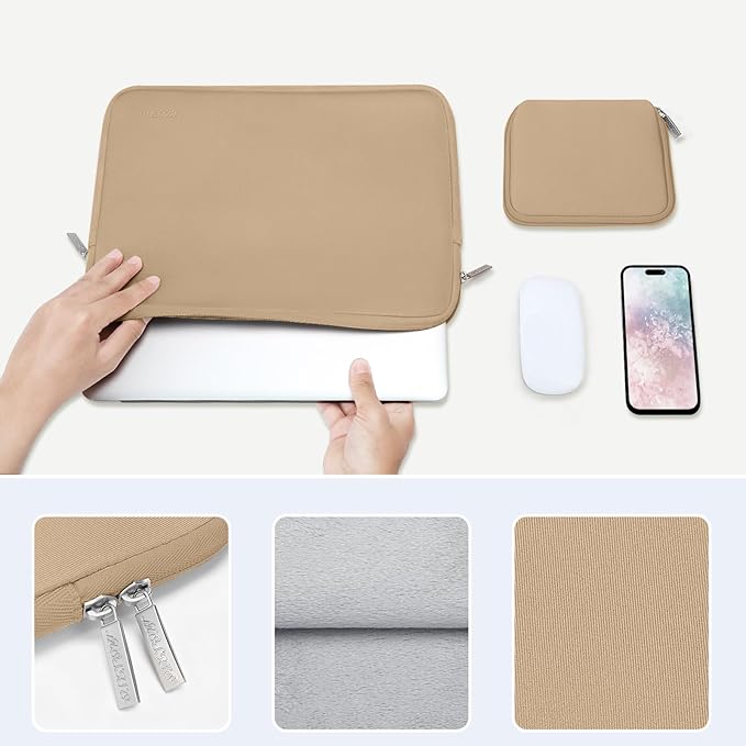 MOSISO Laptop Case 13.3 inch, 13-13.3 inch Laptop Sleeve Bag Compatible with MacBook Air/Pro 13/Pro 14 M5 M4 M3 M2 M1, HP Dell ASUS Lenovo, Neoprene Computer Sleeve Bag with Small Case, Apricot