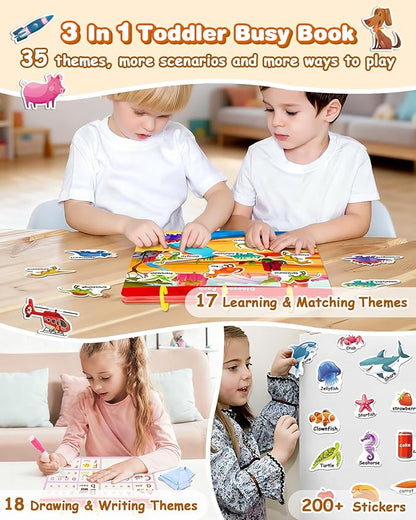 Activity Books for Kids Ages 3-5, Montessori Busy Book & Tracing Books & Jelly Stickers 3-in-1, Preschool Learning Book with 35 thems,Autism Sensory Toys, Travel Game,Christmas Birthday Gifts