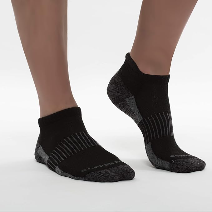 Copper Fit Unisex No Show Sport Socks, Black, Large-X-Large, 3 Pair