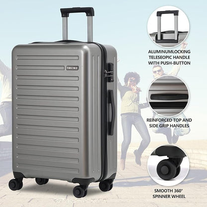 TydeCkare 2pcs 20/28" Luggage Set Lightweight HardShell, Only 20 Inch Carry On 21.65 * 15.35 * 7.87" Cabin Suitcase with Front Pocket, 28 Inch 19.68 * 11.81 * 29.92" Checked Luggage, Gray