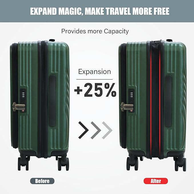20-Inch Expandable Carry-on Luggage PC Hard Shell TSA Suitcase with Top Opening 360°Rolling Wheels Suitcase(GREEN)