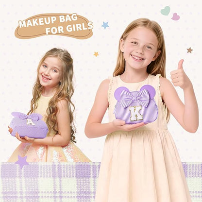 Christmas Gifts for Girls Kids - Birthday Gifts for 3 4 5 6 7 8 9 10 11 Years Old Girl Initial Makeup Bags | Travel Cosmetic Bag | Stocking Stuffers for Girls Teen Daughter Sister Purple H