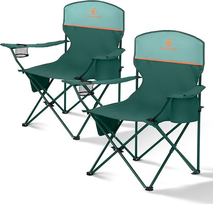 ALPHA CAMP Folding Camping Chairs for Adults Lawn Chairs Outdoor Chairs Support 250 LBS Portable Camp Chairs with Cup Holders Cooler Pouch for Outdoor, 2 Pack
