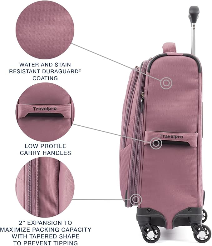 Travelpro Maxlite 5 Softside Expandable Carry on Luggage with 4 Spinner Wheels, Lightweight Suitcase, Men and Women, International, Dusty Rose Pink, Carry on 19-Inch