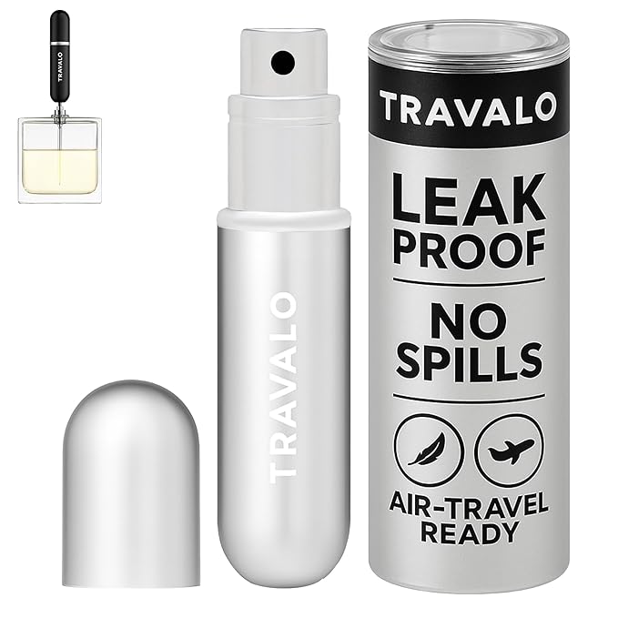 Travalo Classic HD Perfume Atomizer - Leak-Proof and TSA Approved for Air Travel - Reusable, Airtight, Easy-Fill Mini Pump Sprayer - Lightweight, Elegant Design w/Volume Window - Silver 0.17oz
