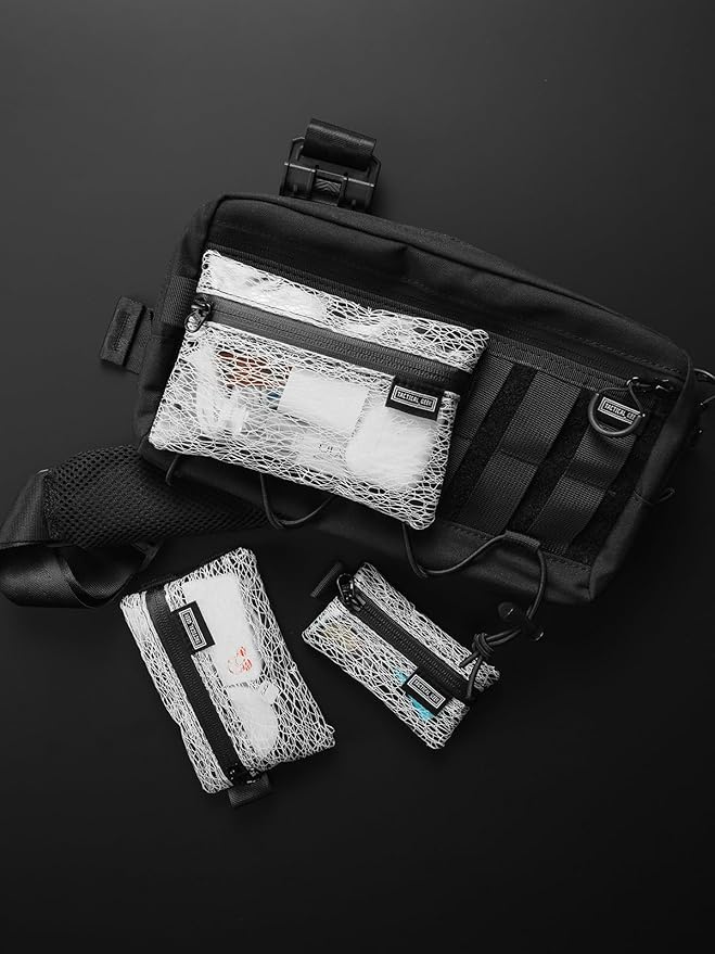 TACTICAL_GEEK Storage A5 EDC Storage Pouch Set, Molle EDC Gadget Pouch, Multi-Functional Utility Small Tool Pocket for Daily Carry (Transparent Grid)