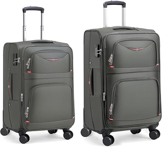 Softside Expandable Luggage with 4 Spinner Wheels, Durable Carry-On Luggage Suitcase (Gray, 2-Piece Set 21/25)
