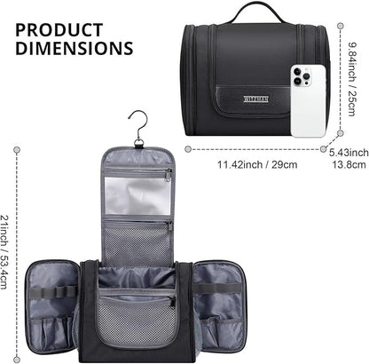 WITZMAN Toiletry Bag for Men Women Large Hanging Multi-organization Bathroom Bag Water-resistant Dopp Kit Shaving Bag Men(B690 Black)