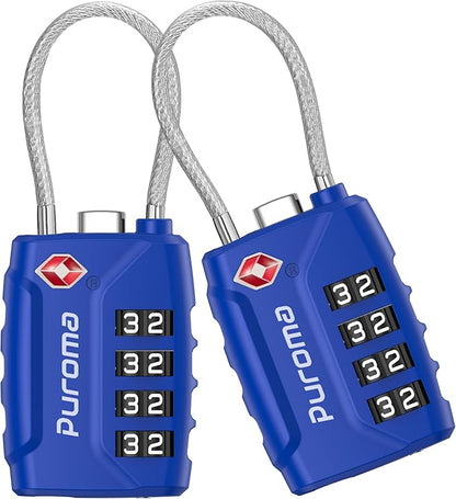 Puroma 2 Pack TSA Approved Luggage Locks, 4 Digit Combination Travel Locks Resettable Code Lock with Zinc Alloy Body for Suitcase, Toolbox, Backpack, Bag, Gym Locker (Basic Blue)