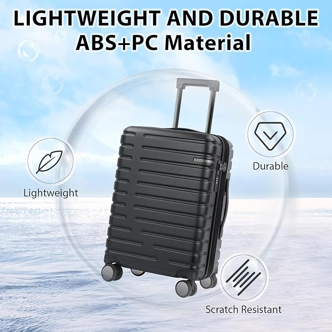 EMPSIGN Carry On Luggage with Spinner Wheels, Hard Shell Carry-On Expandable Suitcase 21x14x9 Airline Approved & Built-in TSA Lock, Durable Travel Rolling Suitcase, Carry-On 20-Inch, Black