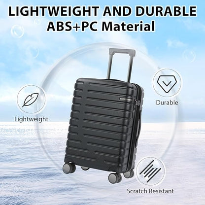 EMPSIGN Carry On Luggage with Spinner Wheels, Hard Shell Carry-On Expandable Suitcase 21x14x9 Airline Approved & Built-in TSA Lock, Durable Travel Rolling Suitcase, Carry-On 20-Inch, Black