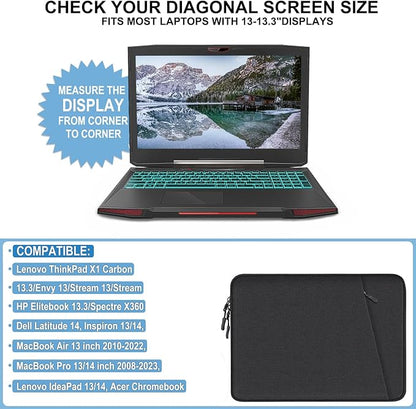 Laptop Sleeve Case 13.3 inch, Shockproof Protective Computer Cover with Accessories Pocket, Portable Laptop Bag Compatible with MacBook Air/Pro 13-13.3 inch, Compatible for MacBook Pro 14 inch, Black