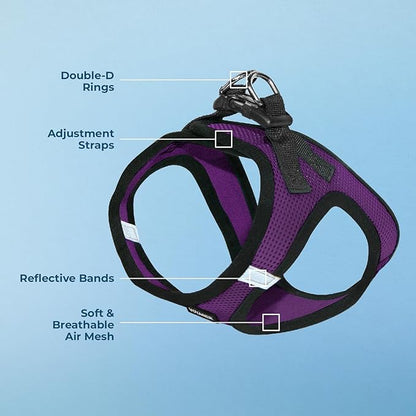 Best Pet Supplies Voyager Step-in Air Harness - All Weather Mesh, Reflective, No Pull Harness for Dogs, Cats - Secure with Hook & Loop Fastener, Buckle, Double D-Rings - Purple/Black Trim, L
