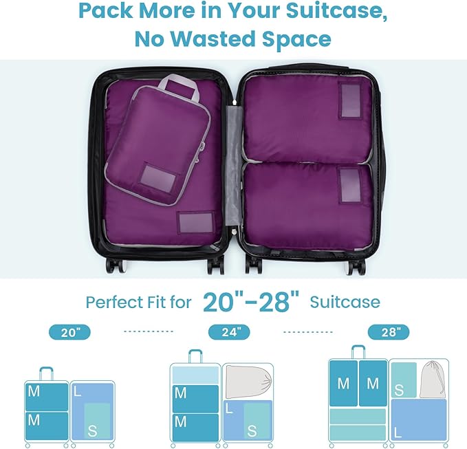 Cambond Compression Packing Cubes for Travel Women - Expandable Travel Bags Luggage Organizers Travel Essentials Compression Cubes for Travel Carry on Suitcases Organizer