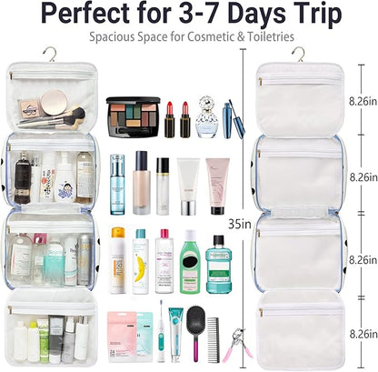 Bosidu Hanging Travel Toiletry Bag,Large Capacity Cosmetic Travel Toiletry Organizer for Women with 4 Compartments & 1 Sturdy Hook,Perfect for Travel/Daily Use/Christmas