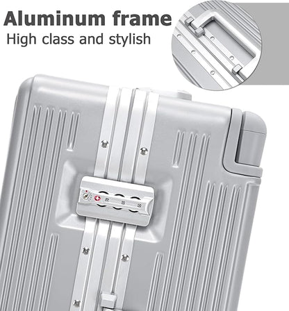 feilario 20" Aluminium Frame Hardside PC Carry on Luggage - Wide Handle Double Spinner Wheels Suitcase with TSA lock