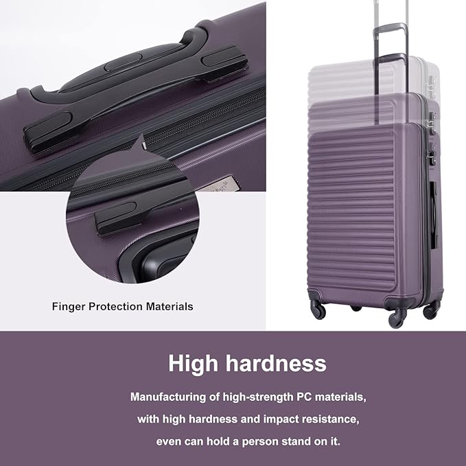 Travelhouse Luggage Sets, Expandable Hardside Suitcases 24in/28in, Carry on 20in,3 Piece Set Travel Luggages Clearance with Double Spinner Wheels TSA Lock Lightweight (Purple-85)