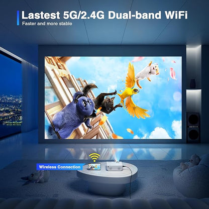 AuKing Projector,2025 Upgraded Mini Projector with Wifi and Bluetooth, Full HD 1080P Home Theater Video Projector Compatible with HDMI/USB/AV/Smartphone/TV Box/Laptop