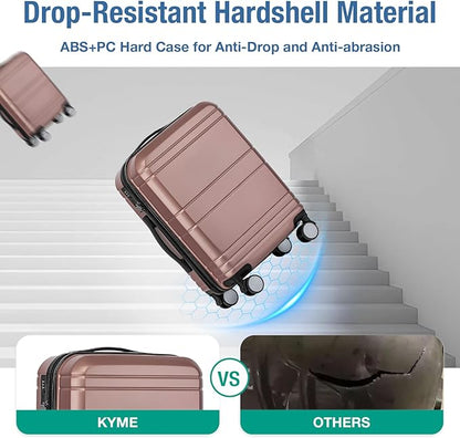 KYME Carry On Luggage 22x14x9 Airline Approved with TSA Lock Hard Shell Carry On Suitcase Lightweight Suitcases with Wheels Small Luggage for Men Women,Carry-On 20 Inch,Rose Gold
