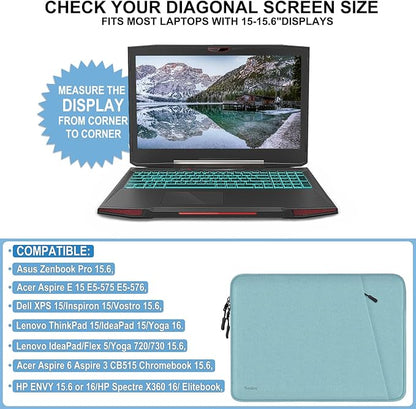 15.6 inch Laptop Case, Shockproof Protective Computer Sleeve Cover with Accessories Pocket, Water Resistant Traveling Carrying Laptop Bag Compatible for MacBook Dell HP Acer Lenovo, Light Blue