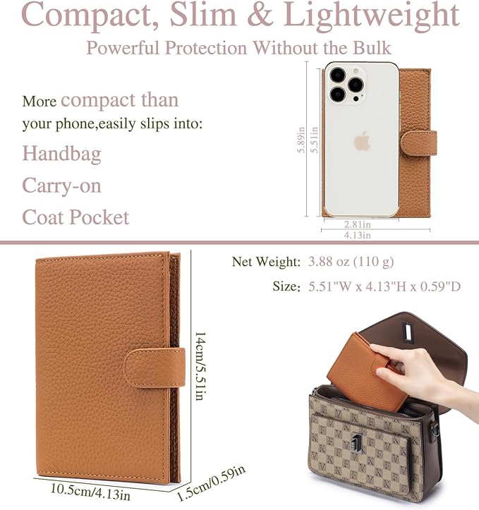Leather RFID Passport Holder for Travel – Slim Passport Wallet for Women & Men with Card Slots, Zippered Coin Pocket, SIM Slot – Cash Slot Compact Travel Wallet Christmas Gift Box (Brown)