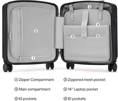 Hanke 16 Inch Underseat Carry On Luggage, Airline-Approved Hard Shell Small Suitcase with Spinner Wheels, Lightweight Tsa Lock Travel Luggage for Short Trips(Jet Black)
