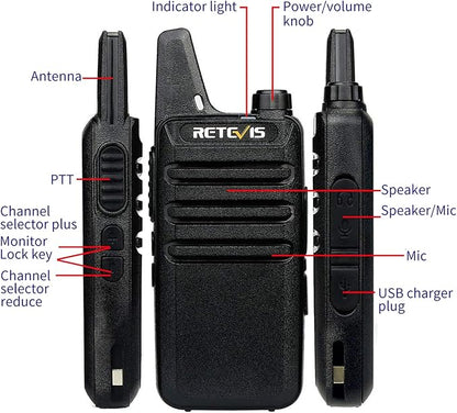 Retevis RT22 Walkie Talkies for Adults, Two Way Radios Long Range Rechargeable, VOX Handsfree, Mini Compact Walkie Talkie with USB Charger, for School Church Restaurant (6 Pack)