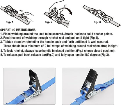 XSTRAP STANDARD Ratchet Tie Down Straps 8PK 1'' x 10 ft - 900 LB Break Strength Cargo Straps for Moving Appliances, Lawn Equipment, Motorcycle (Blue)