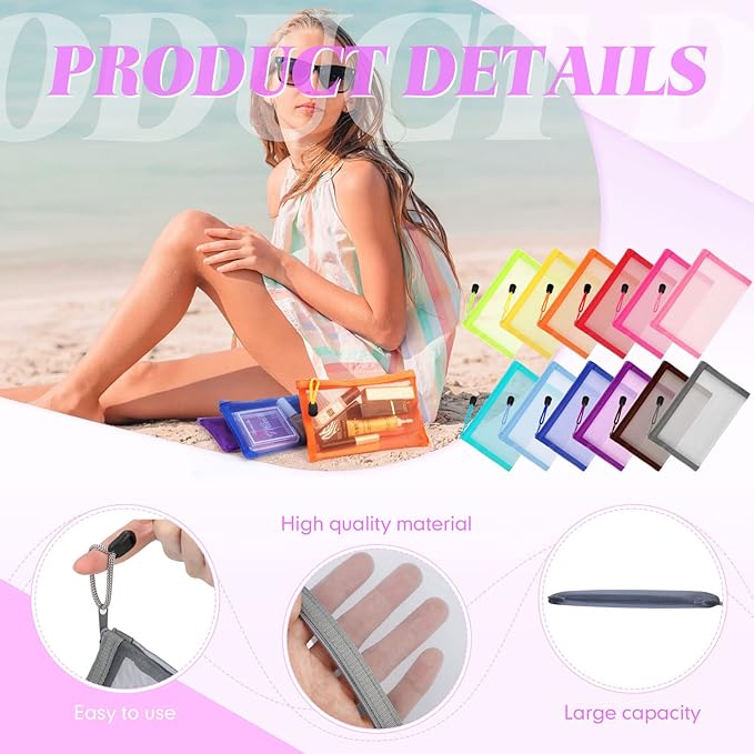 Jexine 24 Pcs Mini Zipper Mesh Bags Lipstick Cosmetic Accessories Organizer Nylon Makeup Zipper Pouch Small Cosmetic Bag for Purse Beauty Mesh Travel Pouch for Women(7.5 x 4.5 Inch,Bright Color)