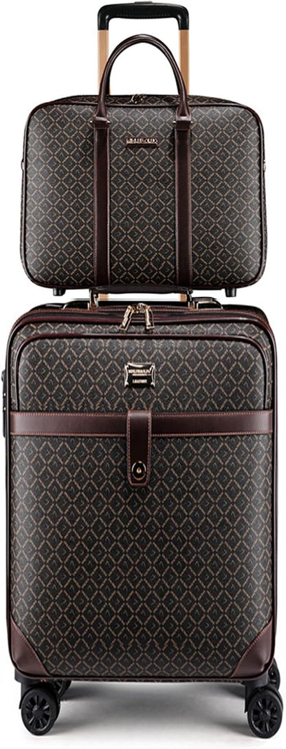 feilario 2Pcs Leather Business Spinner Wheel Luggage Waterproof Carry-On Suitcase with TSA Lock - Capacity 36-55L