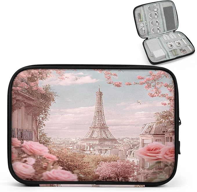 Cable Organizer Pink Roses Paris Electronics Travel Organizer Case Tech Accessories Pouch Waterproof Cord Storage Bag for Power Bank Charger Phone Earphone