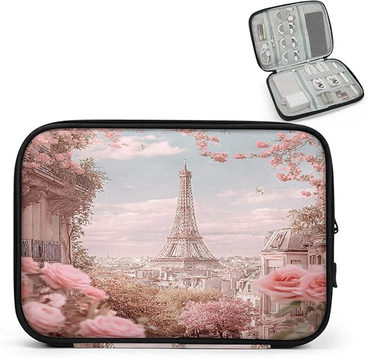 Cable Organizer Pink Roses Paris Electronics Travel Organizer Case Tech Accessories Pouch Waterproof Cord Storage Bag for Power Bank Charger Phone Earphone