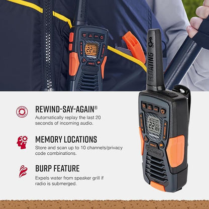 Cobra ACXT1037R FLT Floating Walkie Talkie - Waterproof, Rechargeable, Long Range up to 37-Mile Two Way Radio with NOAA Weather Alert & VOX, (1 Pack)