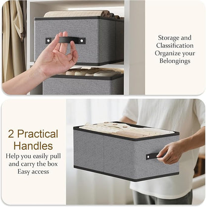 Foldable Clothing Storage Baskets, 16.1 × 9.8 × 6.5 Inch Drawer Organizers with Handles, Storage Bins for Shelves, Gray, Large, 2-Pack