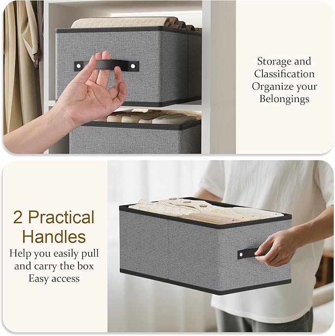 Foldable Storage Boxes, Storage Baskets with Handles, Fabric Cube Organizer Bins for Shelves Bedroom Laundry, 13 × 9.1 × 5.5 Inch, Gray, 4-Pack