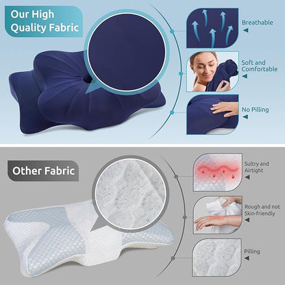 DONAMA Cervical Pillow for Neck and Shoulder,Contour Memory Foam Pillow,Ergonomic Neck Support Pillow for Side Back Stomach Sleepers with Pillowcase-Standard Size