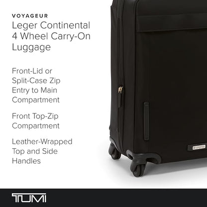 TUMI - Voyageur Leger 4 Wheeled Luggage - Women's Lightweight and Spacious, Sleek Silhouette, Durable Premium Suitcase - 21.8" Continental Expandable Carry-On, Black with Gold Hardware