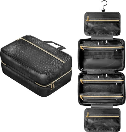 Dot&Dot Spacious Leather Toiletry Bathroom Bag - Hanging Travel Toiletry Bag for Women - Men's & Women's Toiletries Makeup and Cosmetic Organizer for Traveling Women