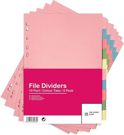 10 Tab Dividers for 3 Ring Binder – 10 Dividers Set with Tabs, Perfect for Organizing Documents, Binder Tab Dividers for Easy Filing (5 Pack)