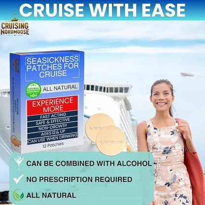 Sea Sickness Patches for Cruise - All Natural Motion Sickness Relief for Cruise - Non Drowsy Behind Ear Seasickness Solution for Cruise