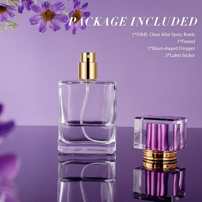 1 Pack Empty Perfume Bottles，Glass Perfume Atomizer Spray Bottle, 50ML, Ribbed Design with Purple Cap, Refillable