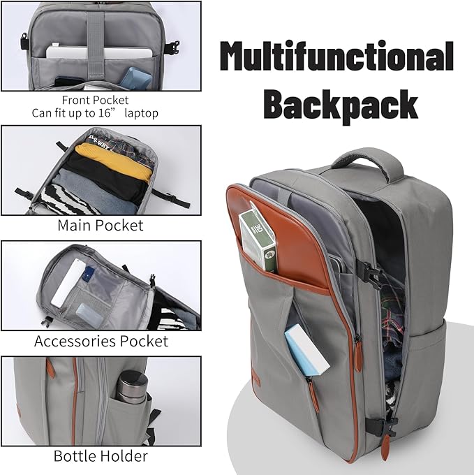 5-Piece Lightweight Luggage with Backpack Sets, ABS+PC Hard Shell Suitcase with TSA Lock & YKK Zipper (Grey, 20in/24in/28in/BP/TB)