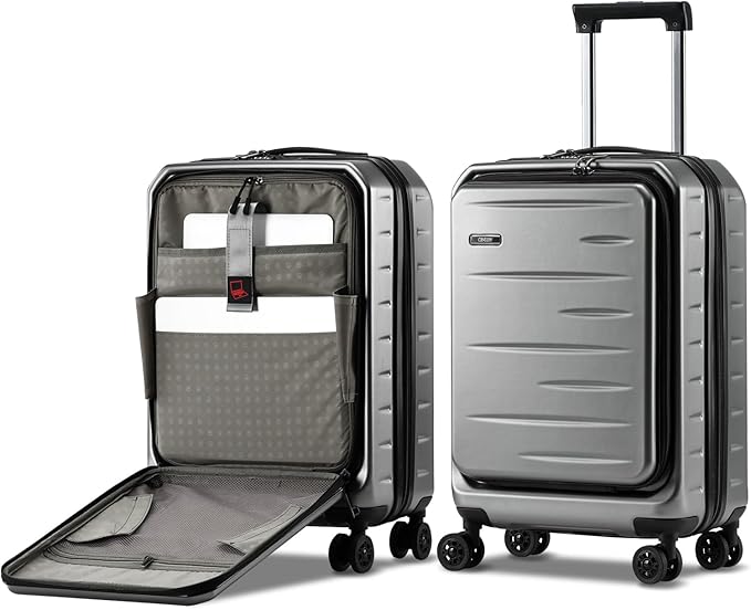 Carry On Luggage 22×14×9 Airline Approved, 20 Inch Lightweight ABS+PC Hard Shell Suitcases with Front Pocket, Spinner Wheels, TSA Lock (Dark Gray, 1PC)
