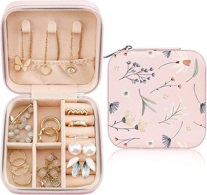 MAYCARI Jewelry Box with Cute Flowers Dandelion Pattern Design, PU Leather Jewelry Travel Organizer Case-Rings/Earrings/Necklace Storage Box for Women Birthday Mom Friends Her Bridesmaids Girls s