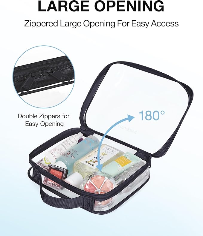 BAGSMART Clear Toiletry Bag, TSA Approved Travel Toiletry Bag Carry On Travel Accessories Bag Airport Airline Quart Size Bags water-resistant Makeup Bag for Women
