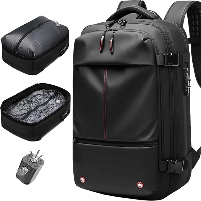 Vacuum Seal Backpack Travel 60L Expandable Backpack with Compression System, TSA Lock Water Resistant Carry-On Backpack (with Pump)