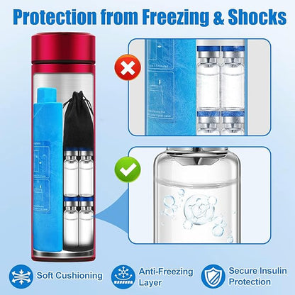 Insulin Travel Case TSA Approved – Durable Diabetic Injection Travel Case for 2-3 Pens – Medication Cooler for Travel with Reusable Gel Ice Pack for Diabetes Supplies (Red)