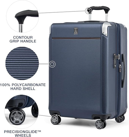 Travelpro Platinum Elite Hardside Expandable Checked Luggage, 8 Wheel Spinner, TSA Lock, Hard Shell Polycarbonate Suitcase, True Navy Blue, Checked Medium 25-Inch
