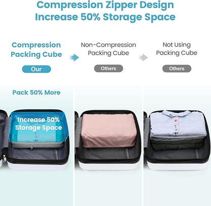 Cambond Mesh Compression Packing Cubes Travel - 4 Set See Through Packing Cubes for Travel Women, Lightweight Expandable Organizer Essentials Bags Compression Cubes for Packing, Lake Blue